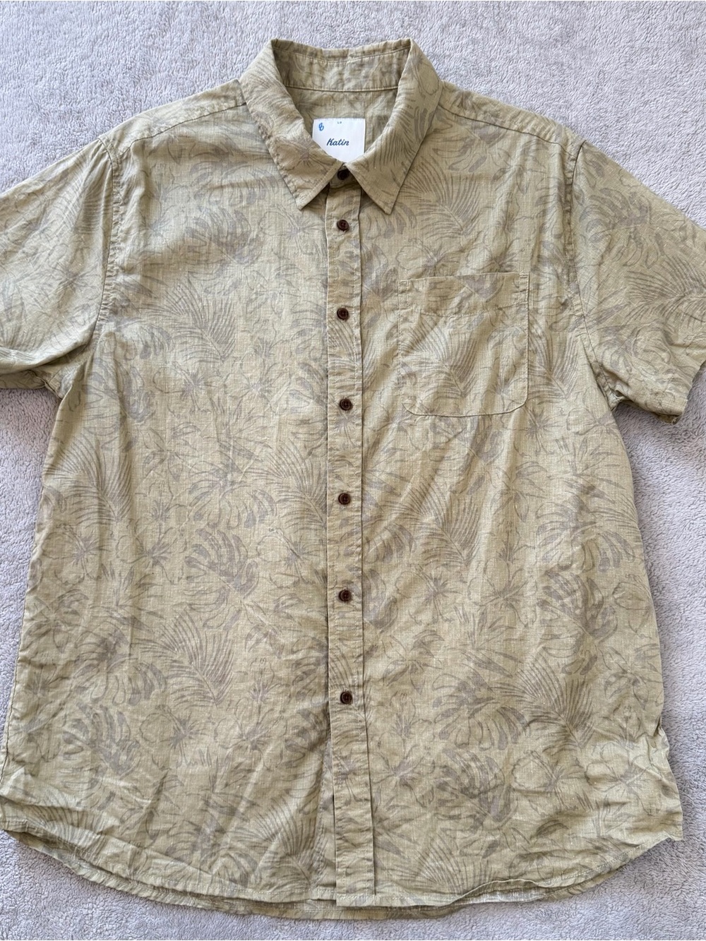 Katin Shirt Mens Large Olive Selma Linen Blend Floral Tropical Casual Resort